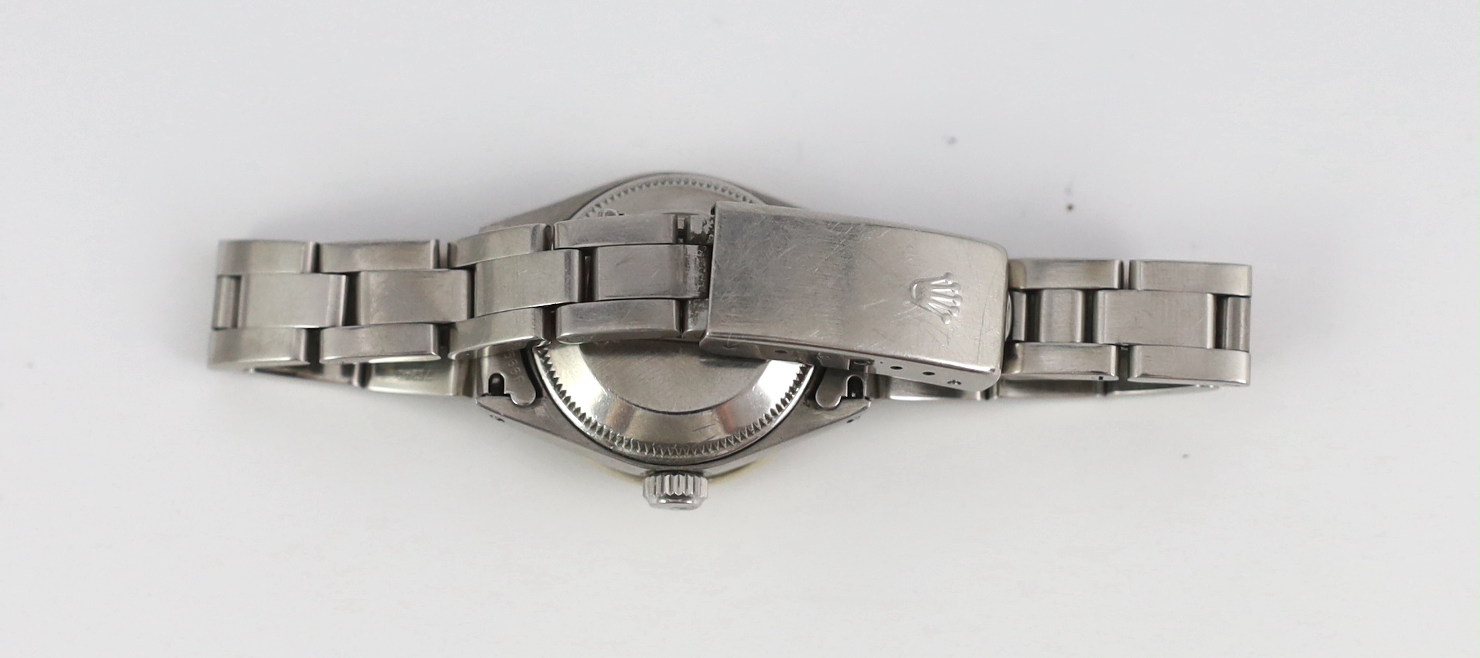 A lady's early 1970's stainless steel Rolex Oyster Perpetual Datejust wrist watch, set with after market? diamonds